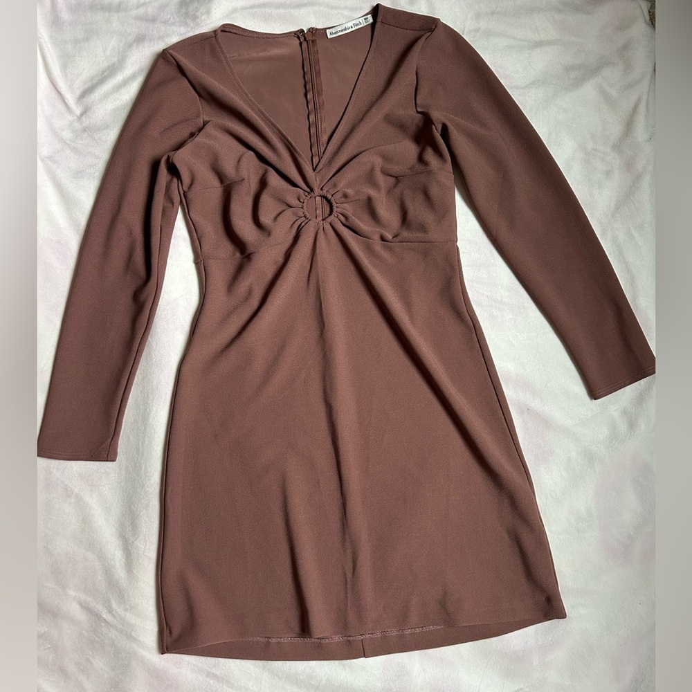 Abercrombie & Fitch Stretch Long-Sleeve O-Ring Mini Dress Brown